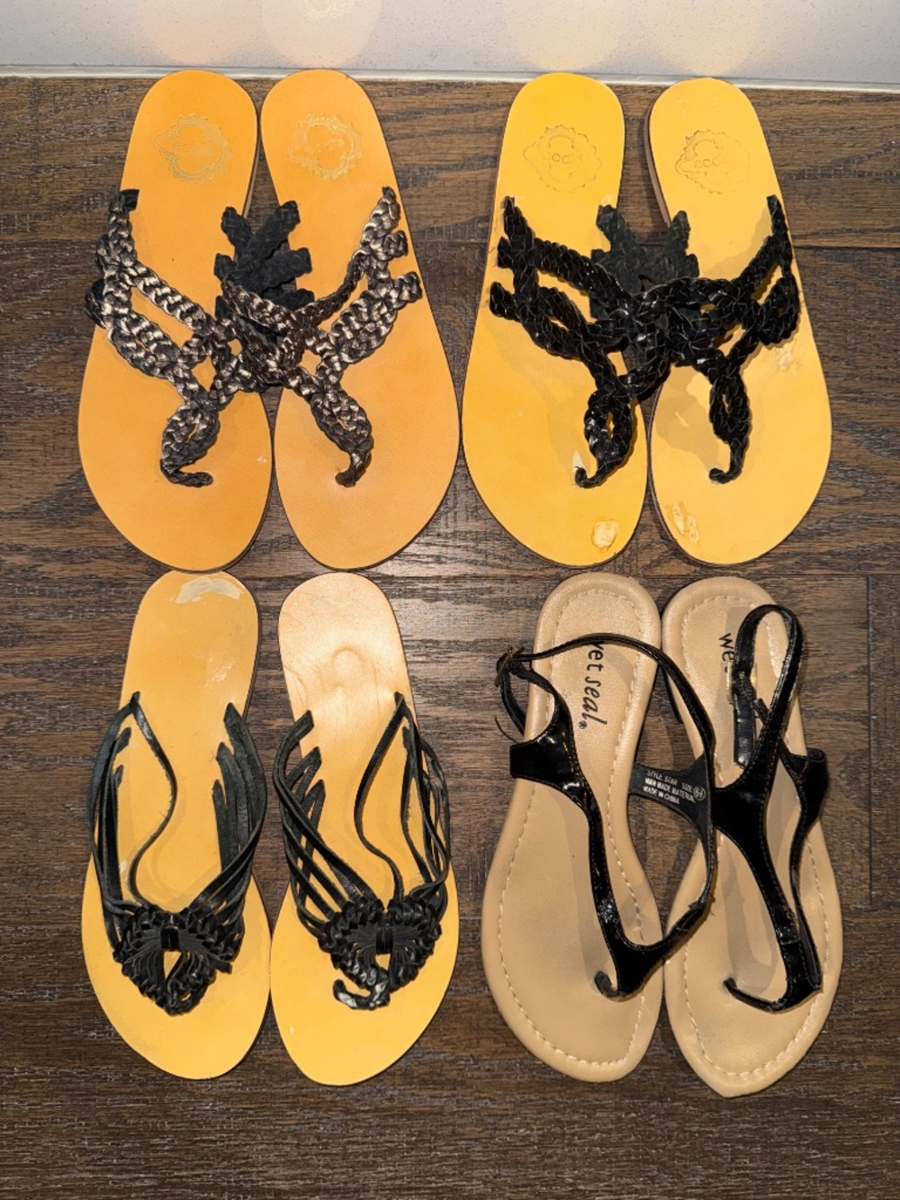 Lot of 4 pairs of women’s flat sandals in size 6.5, including Ecote and Wet Seal